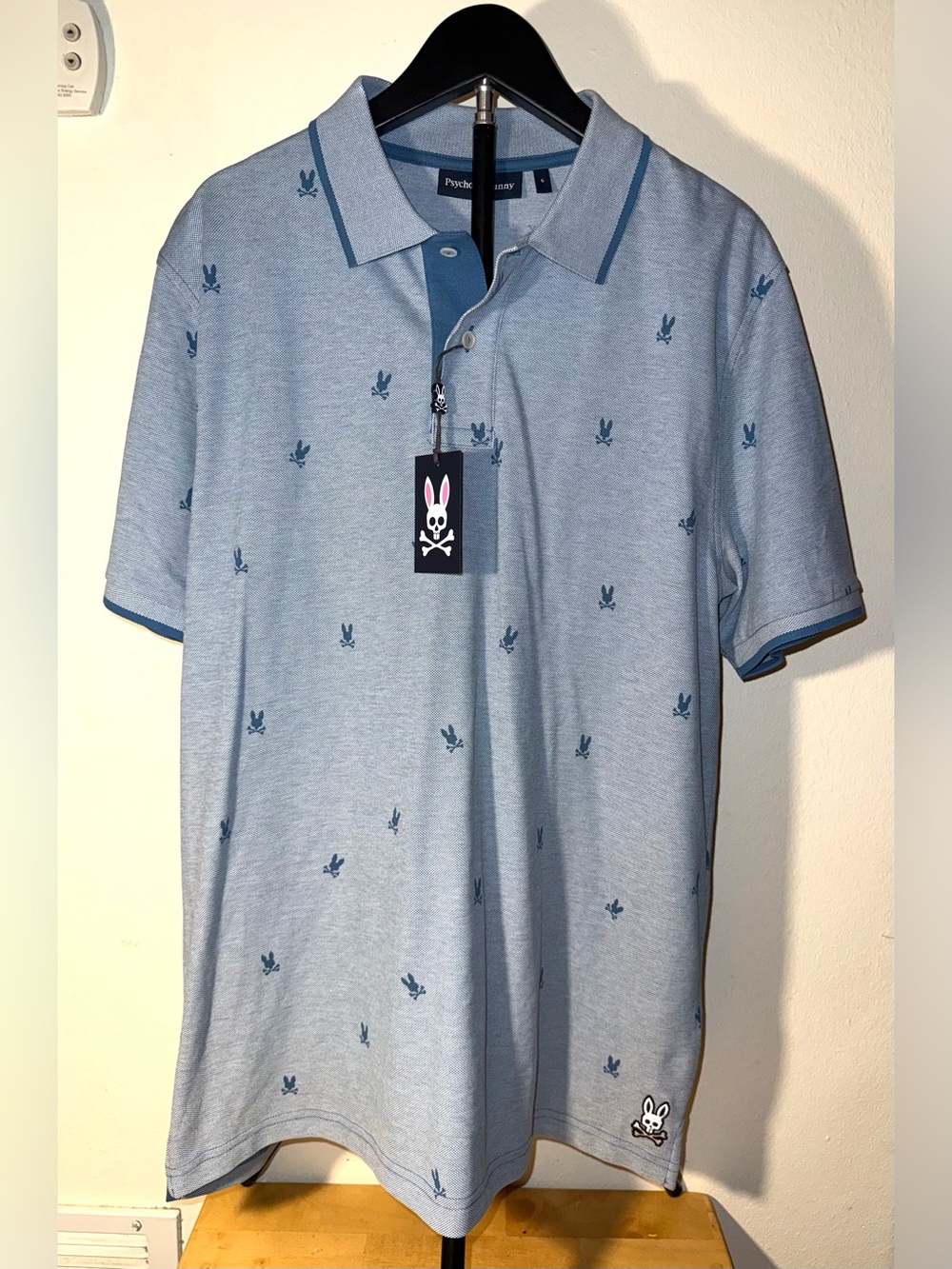 Psycho Bunny Men’s Light Blue Polo Shirt with Embroidered Logo, sz M, NWT